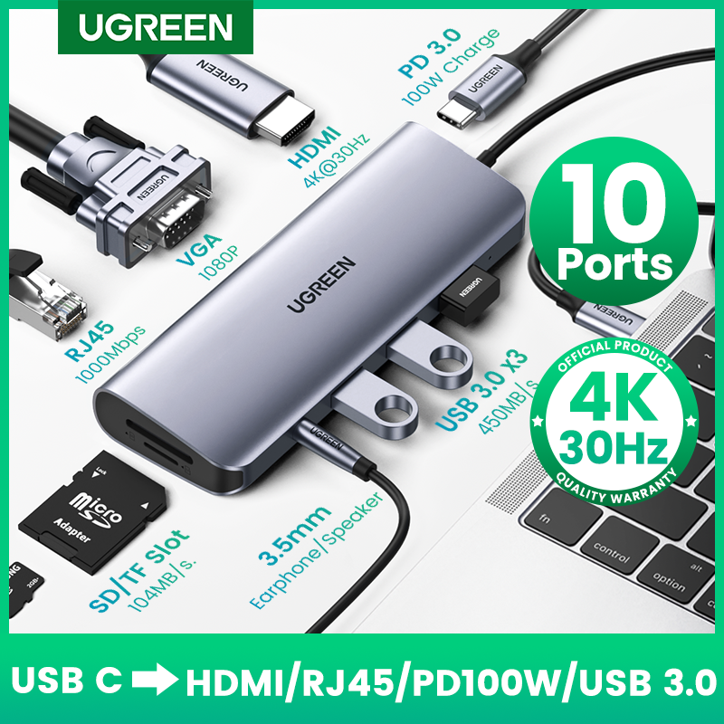 UGREEN-concentrador USB 4K HDMI, adaptador USB C a RJ45 USB 3,0 PD 100W, base para MacBook Pro Air M2 M1 USB-C tipo C 3,1, divisor USB C