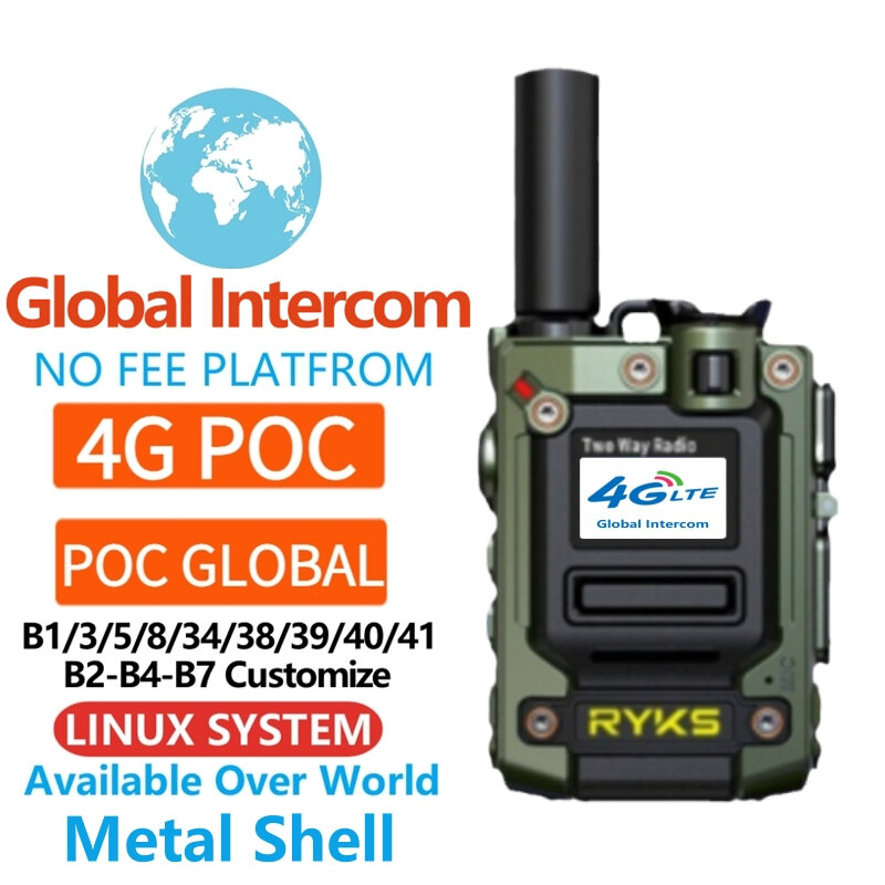 Plataforma Global de Intercomunicação Walkie Talkie, Long Talk Range, 4G LTE, Rede POC, Cartão Sim de Rádio, 5000km, RYKS-DP56