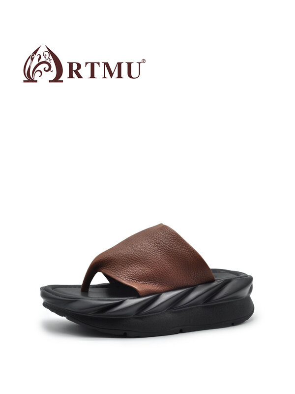 Artmu-Tongs à semelle optique originale pour femmes, pantoufles en cuir véritable, chaussures d'extérieur à plateforme, pantoufles faites à la main, 2024