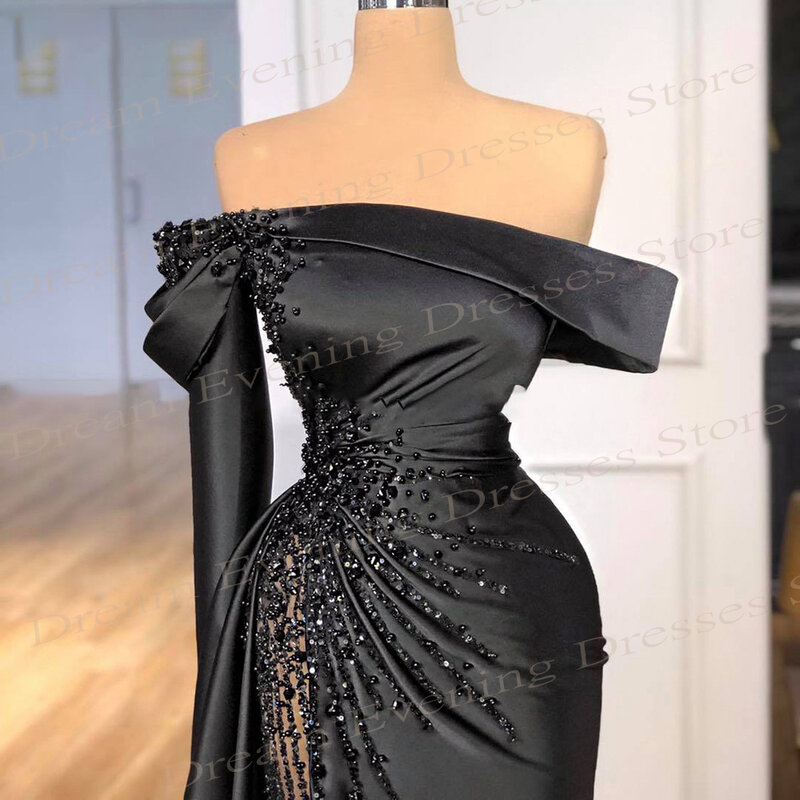 Black Sexy Mermaid Evening Dresses com pérolas, Backless Prom Gowns, Custom, Modern Stain, Pageant Party, Luxo