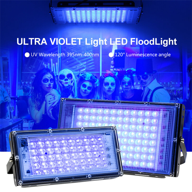 UV LED preto Blacklight, Luz de inundação, IP65 impermeável, 395-400nm, Lâmpada UVA para Iluminação de Palco, Decoração do Dia das Bruxas, Dropship