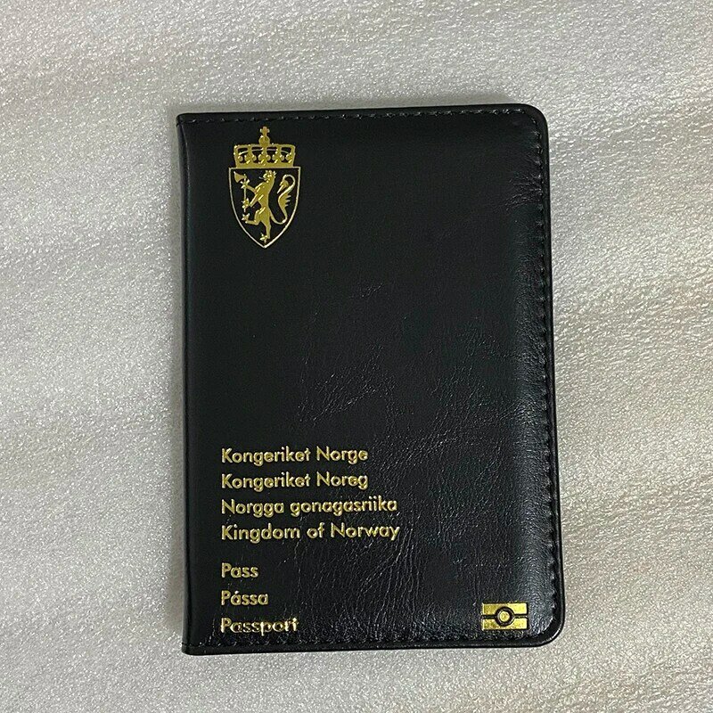 المملكة النرويج غطاء جواز سفر المرأة يغطي لجوازات السفر konginiket Norge حامل جواز السفر الأسود بولي Leather الجلود