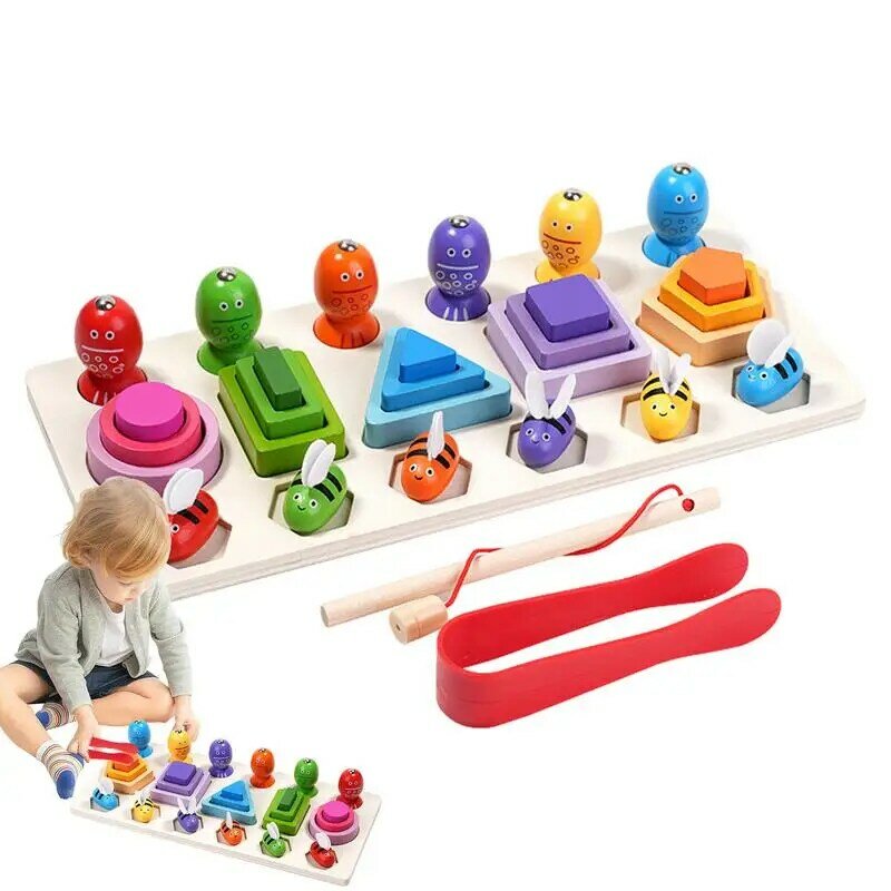 Kids Magnetic Fishing Game Wooden Montessori Magnetic Fishing Toys For Easy Play Color Recognition Wooden Sorting & Stacking