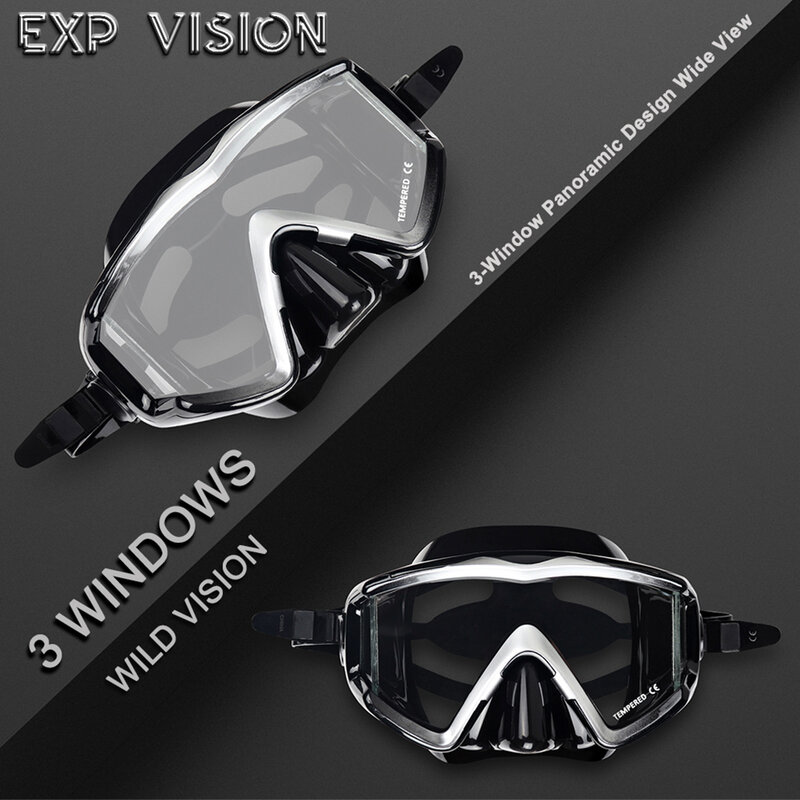 Adulto máscara de mergulho pano 3 panorâmico vidro temperado snorkeling máscara de mergulho, premium óculos de natação com cobertura nariz snorkeling