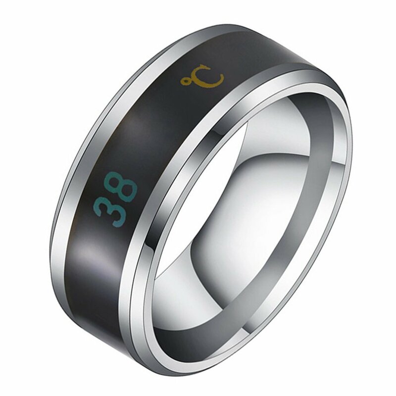 Multifungsi tahan air cerdas suhu cincin pasangan baja Titanium jari perhiasan Fingertip suhu sensor