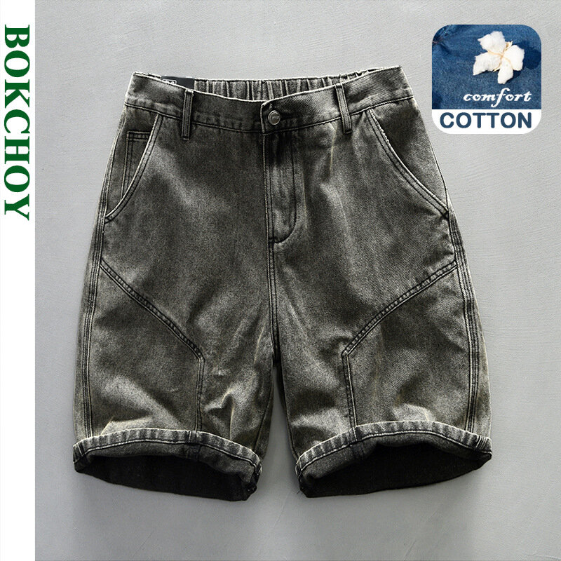 Pantalones cortos de mezclilla lavados Vintage para hombre, ropa holgada informal de algodón suave hasta la rodilla, AG7136, novedad de verano 2024