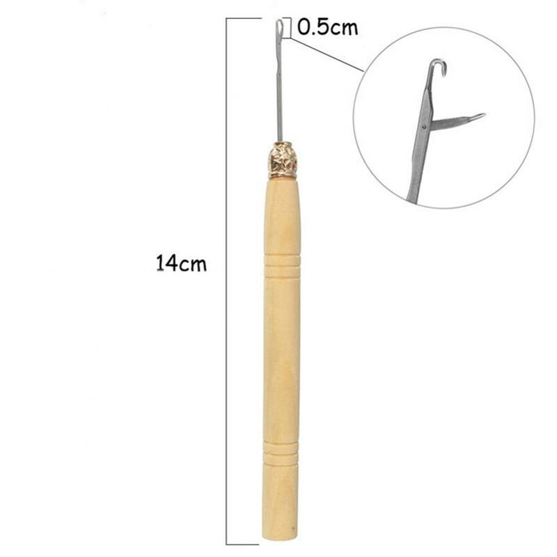 1Pcs Braiding Wig Tools Wooden Handle Crochet Hook Threader Pulling Needle For Linking Micro Rings/Loop Needle Hair Extension