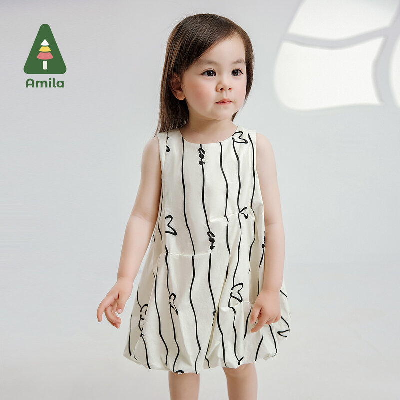 Amila 2024 летняя новая детская юбка простая и удобная подходящая ко всему Полосатое платье-топ для девочек
