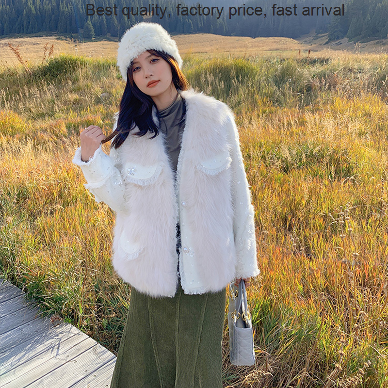 Женская теплая зимняя куртка из двух частей, короткий приталенный шерстяной жилет с V-образным вырезом, украшенный блестками