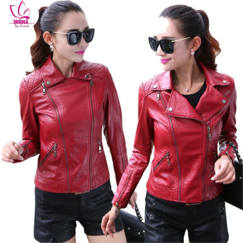 Lady New Trend Women Smooth moto giacche in ecopelle donna manica lunga autunno inverno Biker Streetwear cappotto rosso nero y2k