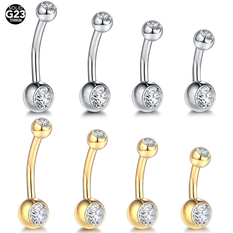 1PCS G23 Titanium 14G Gold Color Belly Button Rings Navel Nombril Piercing CZ Gem 6/8/10/12mm Bar Belly Piercing Sexy Jewelry