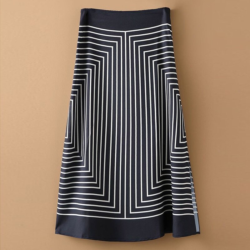 Plus Size übergroße Röcke für Frauen Mode elegante unregelmäßig gestreifte Temperament hohe Taille schlanke A-Linie Rock 2024 neu