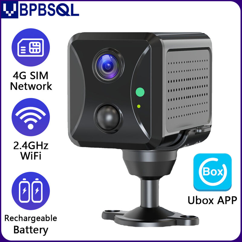 Kamera Mini kartu SIM 4G, kamera keamanan dalam ruangan deteksi gerakan PIR baterai bawaan 3800mAh, kamera WIFI UBox APP
