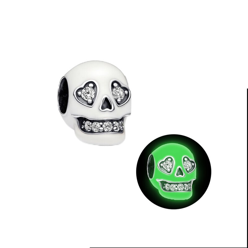 Perles pendentif tête de mort Shoous Halloween en argent regardé S925, adaptées au bracelet original, cadeau de bijoux fins bricolage, nouveau