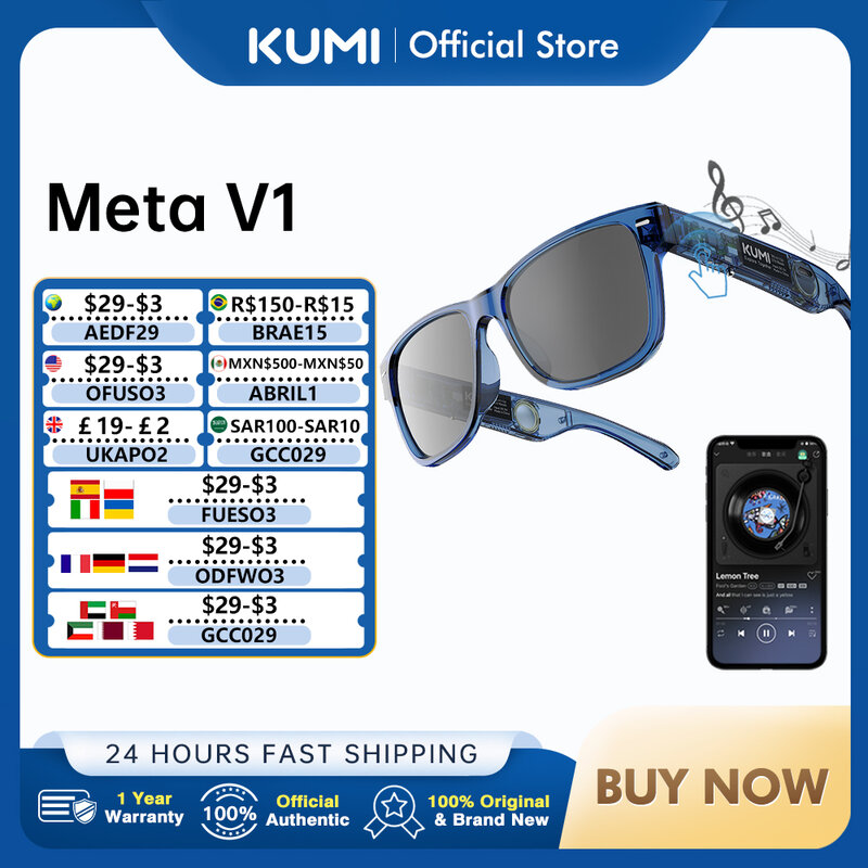 Умные очки KUMI Meta V1 поляризационные солнцезащитные очки Bluetooth очки IPX4 водонепроницаемые наушники с открытым ухом Bluetooth телефонные звонки