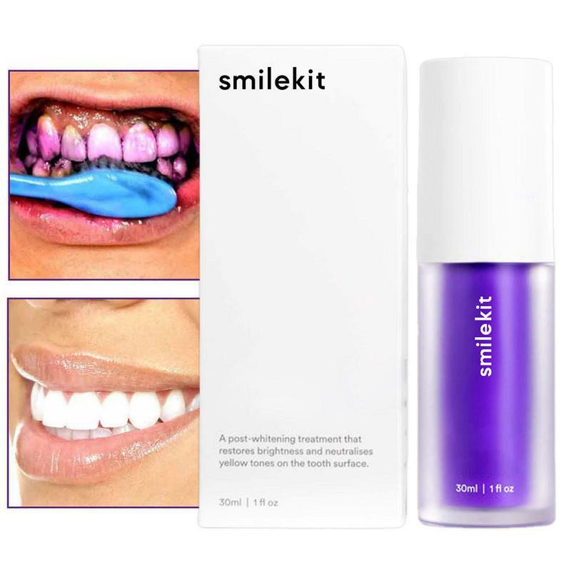 Dentifrice blanchissant violet pour une haleine fraîche, éclaircissant, élimine SAF, SAP, soin du jaunissement des dents, gencives, 30ml