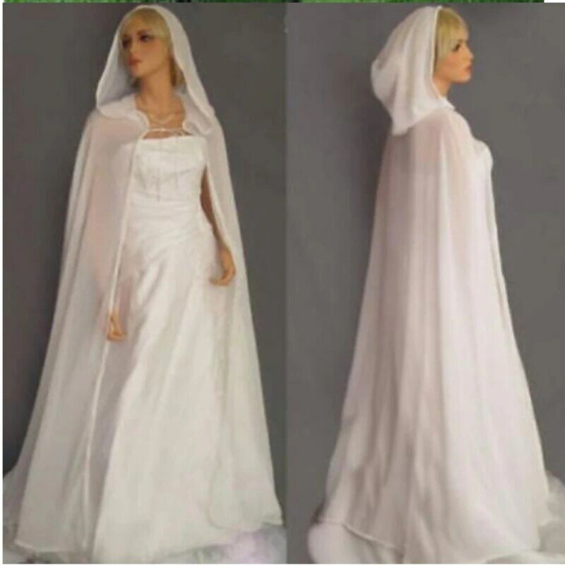 Jubah Pernikahan Sifon Putih/Gading Elegan Selendang Wanita Jubah Pengantin Panjang Bertudung