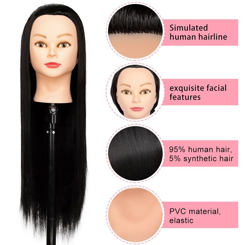 20inch 95% Human Hair Mannequin Heads With For Hair Training Styling Solon Hairdresser Dummy Doll Heads For Practice Hairstyles