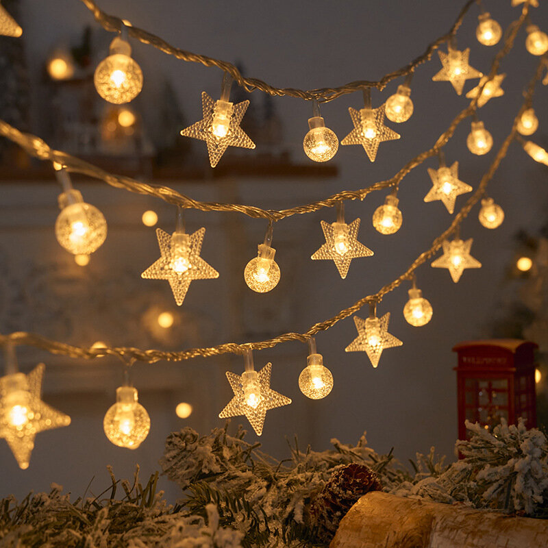 クリスタルボールクリスマスストリングライト、スノーフレーククリスマスツリー電球、フェアリーライト、ガーランド、家の装飾、結婚披露宴、1.5 m、3m