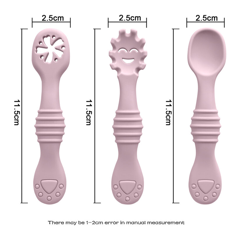 Peralatan makan anak bayi, Set 3 buah sendok silikon bayi latihan sendok makan bayi sendok makan anak-anak