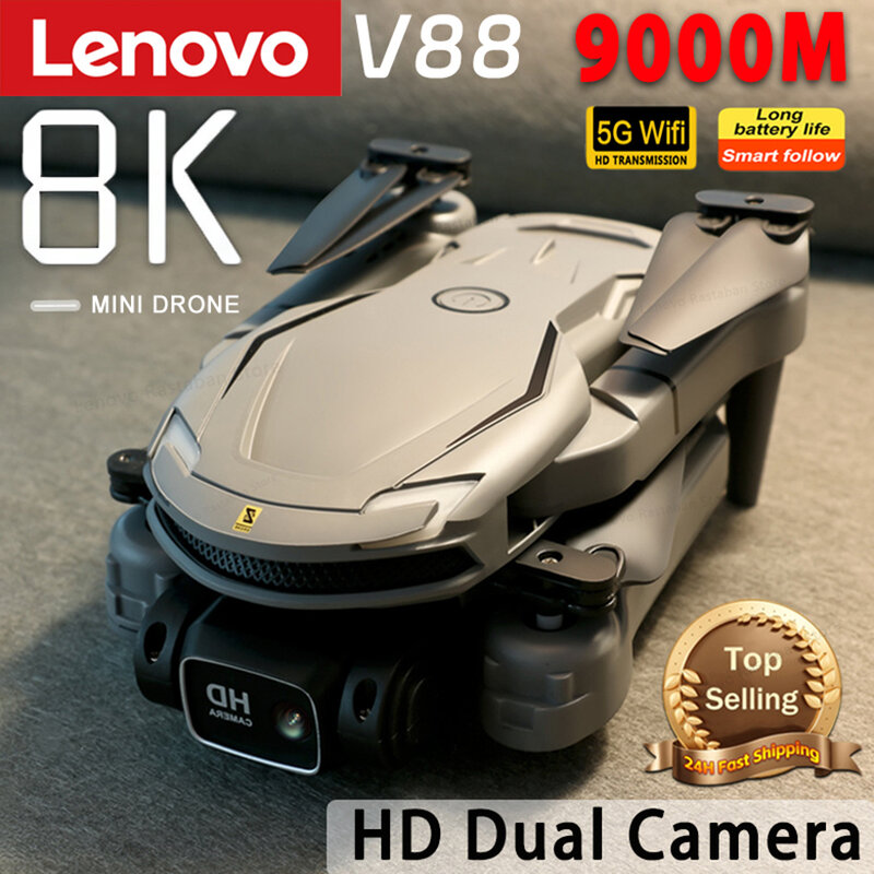 레노버 V88 드론 8K 전문 HD 항공 듀얼 카메라 5G GPS 장애물 회피 드론, 쿼드콥터 장난감 UAV 9000M 무료 배송