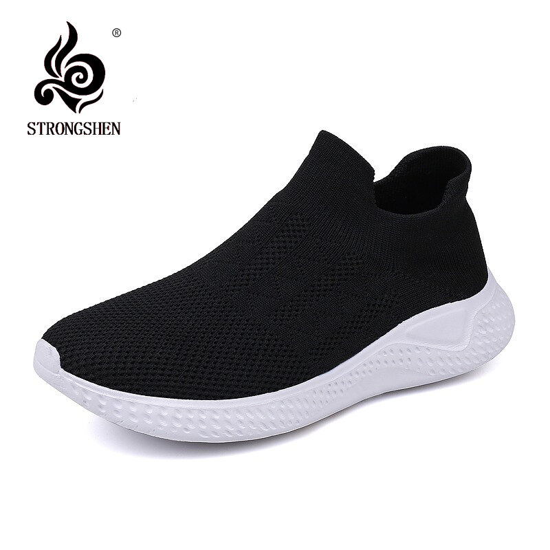 STRONGSHEN Women Shoes Couple Flying Woven Breathable Non-slip Wear-resisting Comfortable Four Seasons Mother Shoes Flat