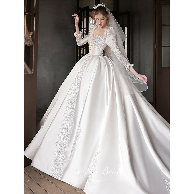 Элегантное благородное бальное платье, свадебное платье, принцесса, искусственная аппликация, пышные рукава, свадебное платье, платье для невесты