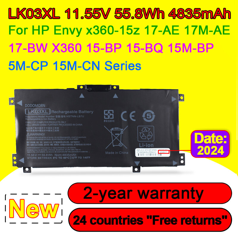 Bateria do portátil LK03XL 6 células, HSTNN-UB7I, TPN-W127, W128, LK03055XL, TPN-1129, 916368-421, 916368-541, HSTNN-LB7U, Novo