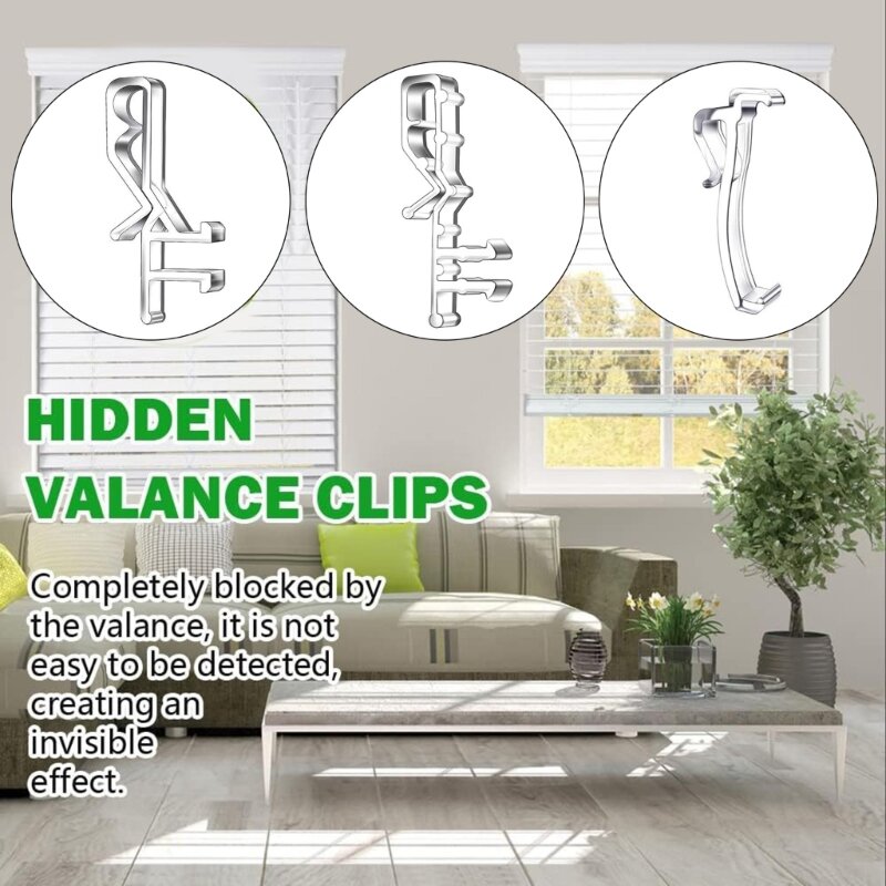 Volant-Clips, 18 Stück, transparenter Kunststoff, unsichtbarer Halter-Clip für Rollo-Volant, horizontale Kunst- und