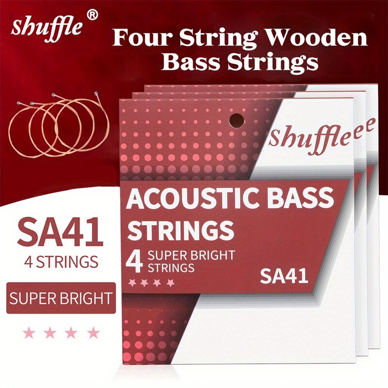 Shuffle-4String Bass Cordas para Baixo Acústico De Madeira, Revestimento Impermeável, Núcleo De Aço De Alto Carbono, Bronze De Fósforo Enrolamento, SA41