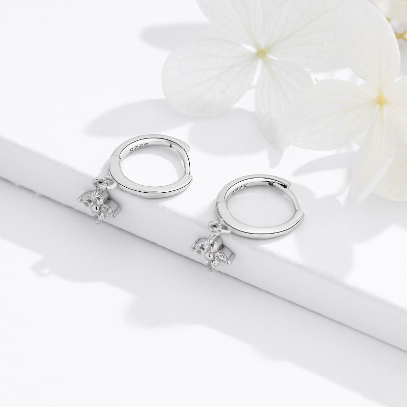 Trumium 100% s925 Sterling Silver Flower Zircon Four Clover Hoop Earrings For Women Wedding Temperament Simple Fine Jewelry