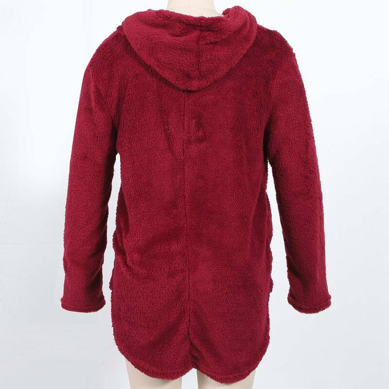 Cárdigan suelto con capucha para mujer, abrigo de gran tamaño, Tops de felpa con botones, chaqueta de invierno, rojo vino, XXL