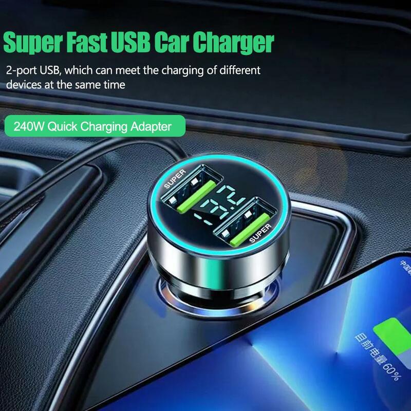 Chargeur de voiture USB super rapide à 2 ports, adaptateur de charge rapide pour iPhone 14 Pro Max 13 12 11 Oneplus OPPO 240W