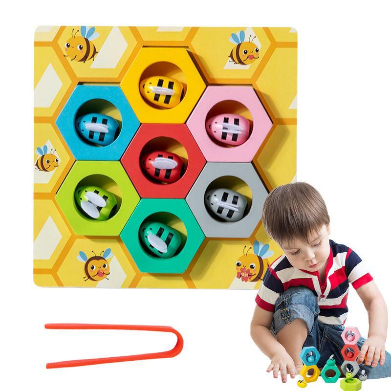 Montessori abelha de madeira e favo de mel para crianças, classificação de cores, brinquedo correspondente, habilidades motoras finas, brinquedos educativos para crianças de 2 anos