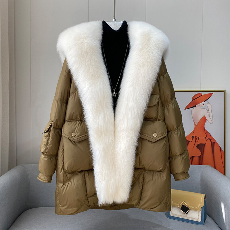 New Winter Women 90% Goose Down Jacket Natural Real Fox Fur Collar Thick Warm Luxury Fur Parka Coat