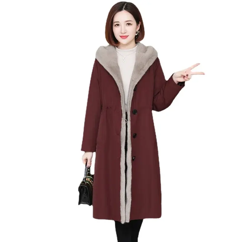 Wysokiej klasy zimowy nowy imitacja futra z norek płaszcz damski zagęszczony ciepły modny płaszcz z odpinanym stylem