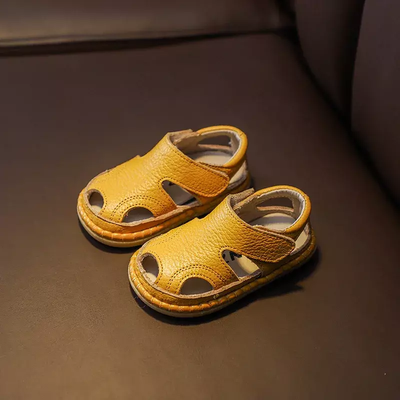 Letnie dziecięce sandały dziecięce dziewczęce chłopięce antykolizyjne buty dla małego dziecka miękkie dno prawdziwej skóry dziecięce dziecięce plażowe sandały