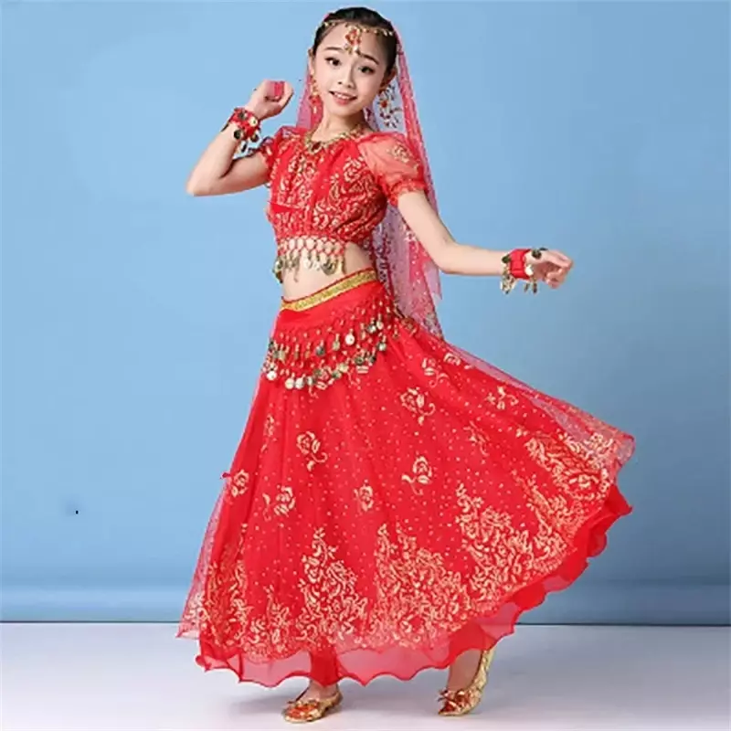Stage Performance Indian Dance Wear Multi-Color 4Pcs/Set New Style Kids Belly Dance Costume Set