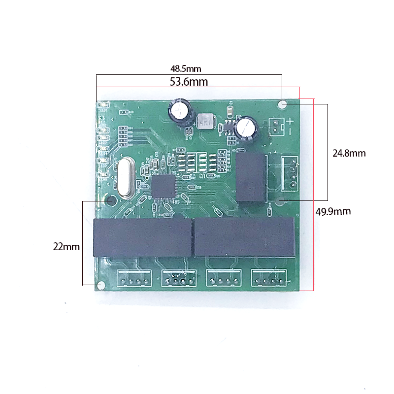 Onbeheerde 5 Poort 10/100M Industriële Ethernet Switch Module Pcba Board Oem Auto-Sensing Poorten 5V-12V Moederbord