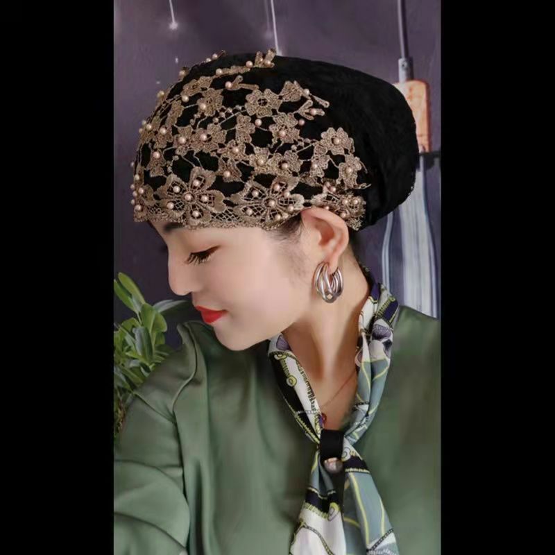 Oddychające koronkowe frezowanie Turban muzułmanki chustka na głowę maski gotowe do noszenia wewnętrzne Hijabs letnia czapka damska