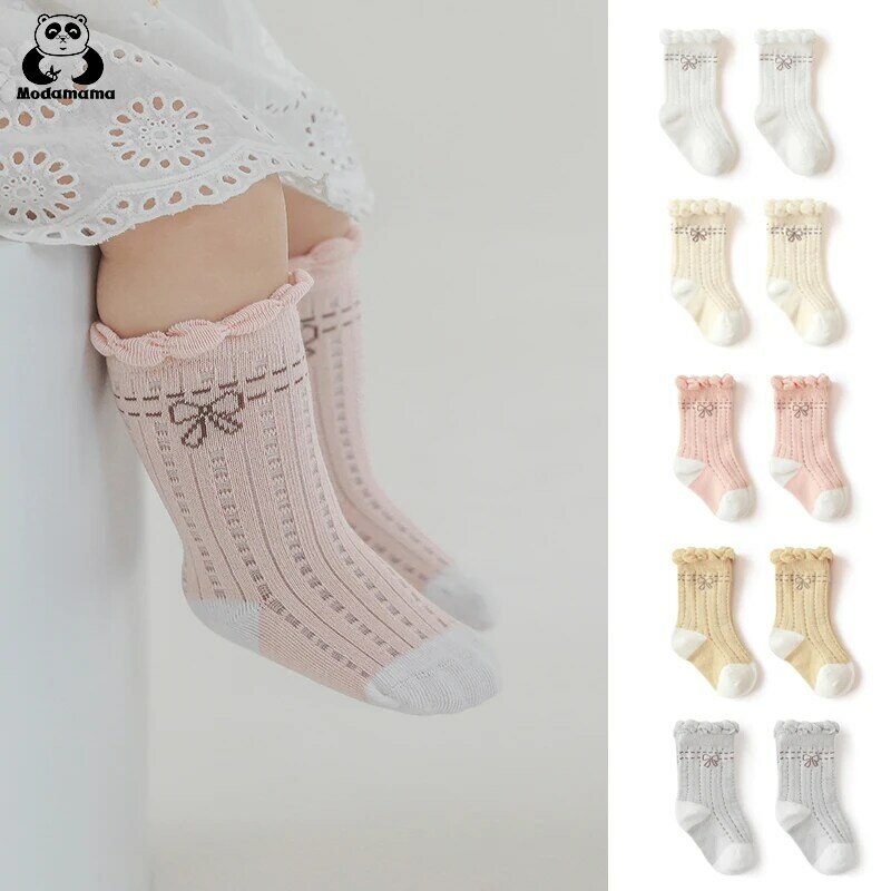 Modamama Baby Girls Socks Summer Mesh Pretty Lace Bow Middle Tube Socks Soft Combed Cotton Socks For Newborn Babys