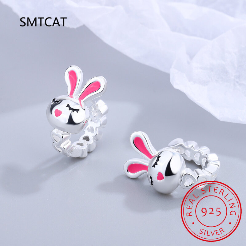 Ragazze 925 Sterling Silver Cute Rabbit CZ piccoli orecchini a cerchio per ragazze festa di nozze Fine S925 gioielli DS3930