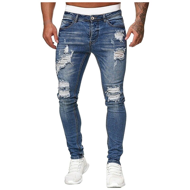 Neue Herren blau halten lässig solide Slim Fit einfache Jeans hose Mode männliche Cargo hose Street Jeans Hip Hop Jeans hose 2024
