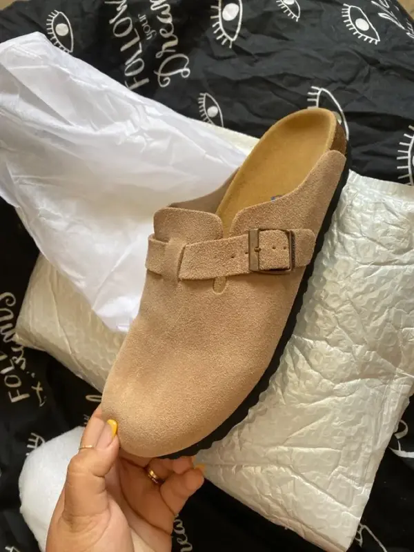 Zapatillas Vintage de corcho para Mujer, sandalias Boken de cuero genuino, suela Boston, para exteriores