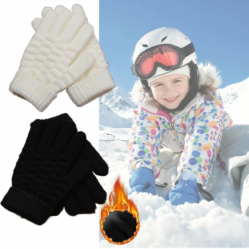 Теплые осенне-зимние перчатки, лыжные перчатки, утепленные детские перчатки для защиты от холода, ветрозащитные вязаные перчатки для мальчиков и девочек