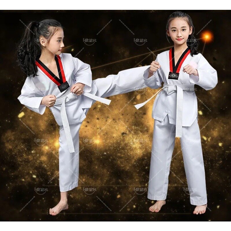Uniformes d'entraînement de taekwondo martial pour hommes et femmes, vêtements à manches longues, manches courtes, coton, enfants, adultes, printemps, été