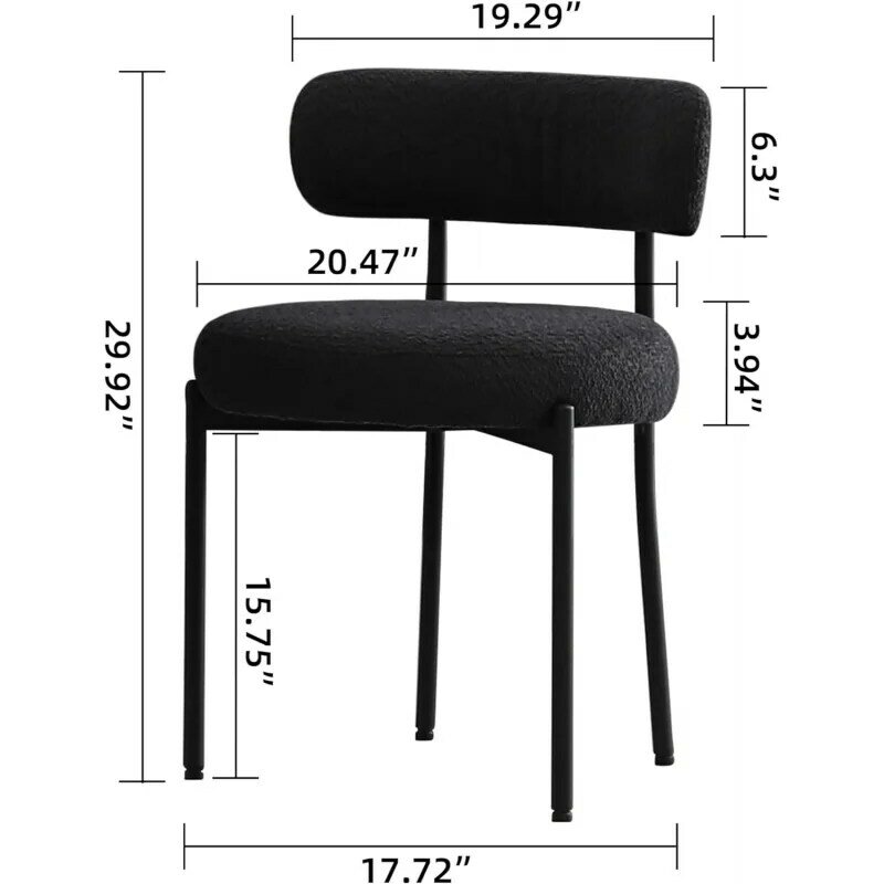 ダイニングルーム用の黒い椅子のセット,丸い布張りの椅子のセット,モダンなミッドセンチュリーの背もたれ,ダイニングルーム用