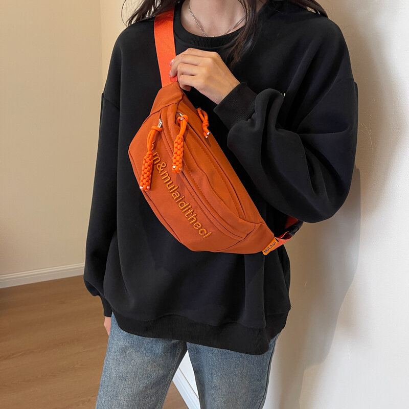 Tiptoegirls Fashion Letter Embroidery Chest Bag Fashion Sports Pack Nylon Fabric Messenger Bag Retro College Style Shoulder Bag