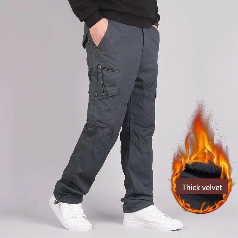 Pantaloni Cargo invernali in pile spesso da uomo pantaloni lunghi termici caldi a doppio strato Casual Outwear pantaloni sportivi larghi in cotone tattico