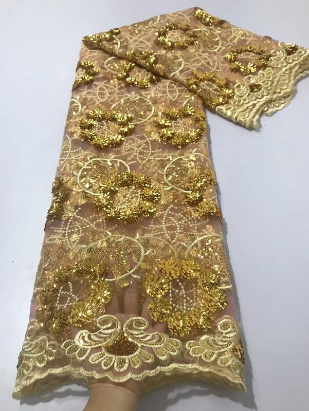 2024 5Yards ultimo tessuto di paillettes di Tulle con ricamo morbido ed elegante di alta qualità per abiti da festa muslimate